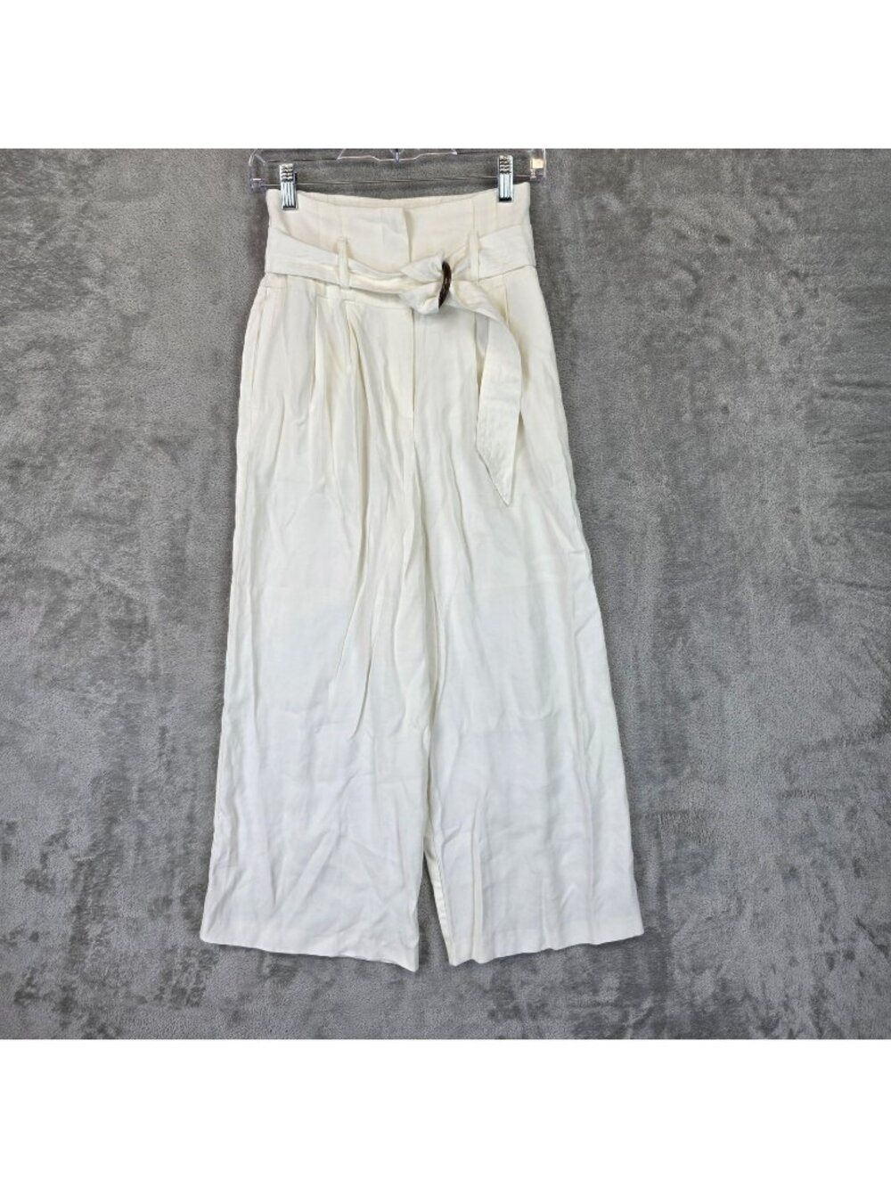 Topshop Paperbag Pants Womens 2 White Twill Crop Belted High Rise Wide Leg